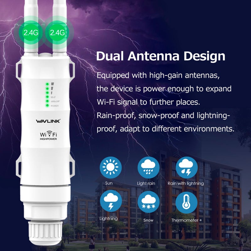 رواتر خارجي Wavlink WL-WN570HN2 بسرعة 300 ميجابت في الثانية مع هوائيات عالية الكسب 7 دي بي آي وآليات عمل متعددة ودعم تغذية بواسطة PoE ومقابس بريطانية - Image 4