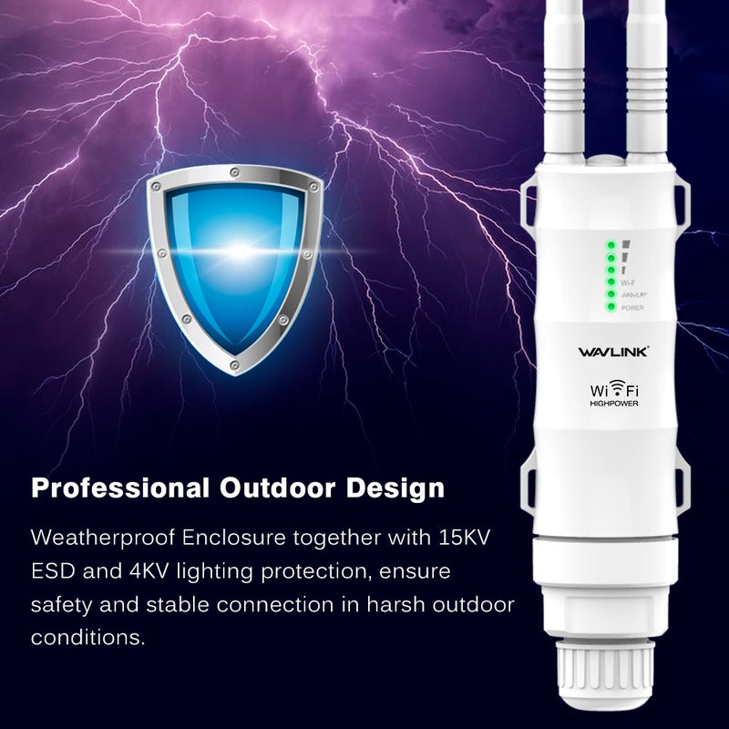 رواتر خارجي Wavlink WL-WN570HN2 بسرعة 300 ميجابت في الثانية مع هوائيات عالية الكسب 7 دي بي آي وآليات عمل متعددة ودعم تغذية بواسطة PoE ومقابس بريطانية - Image 3