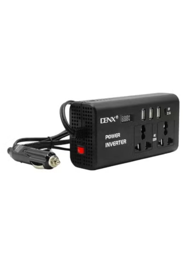 Denx Car Power Inverter 12V DC to 220V AC Converter with 3 USB Ports (5V/2.1A), Universal Power Socket, Compact & Portable Design, LED Indicator, Built-in Multi-Layer Safety Protection – Perfect for Road Trips, Mobile Charging & Small Electronic Appliances  - Image 1