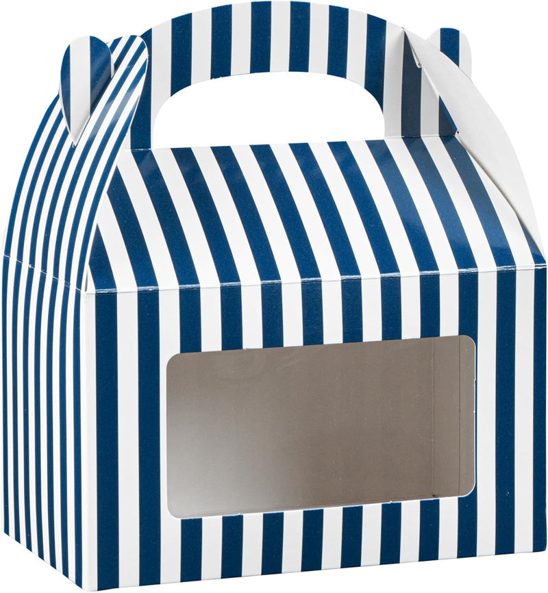 Restaurantware Bio Tek 6 x 35 x 35 Inch Gable Boxes For Party Favor 25 Striped Gift Boxes  Clear Window BuiltIn Handle Blue And White Paper Barn Boxes Disposable For Parties - Image 5