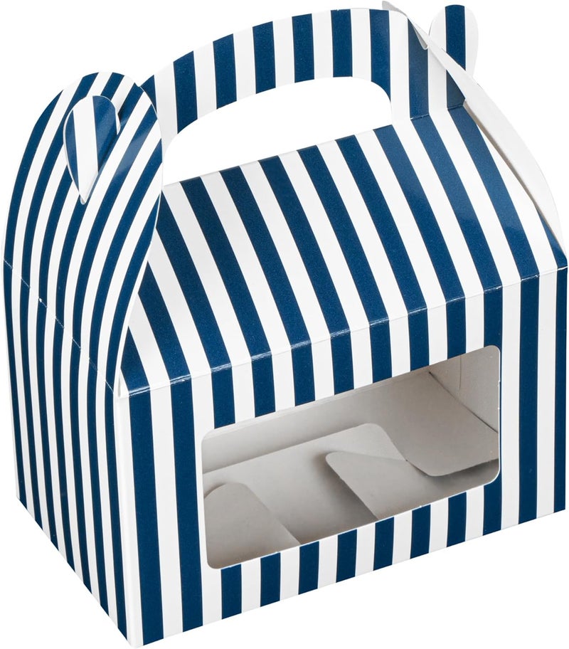 Restaurantware Bio Tek 6 x 35 x 35 Inch Gable Boxes For Party Favor 25 Striped Gift Boxes  Clear Window BuiltIn Handle Blue And White Paper Barn Boxes Disposable For Parties - Image 2