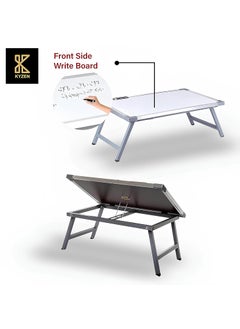 KYZEN KYZEN Adjustable Multipurpose Table with White Writing Board Paper Holding Clip 2 Marker Pens 1 Duster Ideal for Student Study Laptop and Computer Use_39L x 59 W x 24L CM_Silver Border Plus  - Image 4