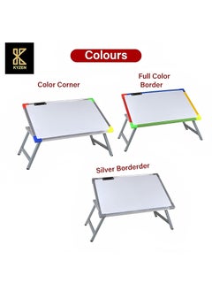 KYZEN KYZEN Adjustable Multipurpose Table with White Writing Board Paper Holding Clip 2 Marker Pens 1 Duster Ideal for Student Study Laptop and Computer Use_39L x 59 W x 24L CM_Silver Border Plus  - Image 5