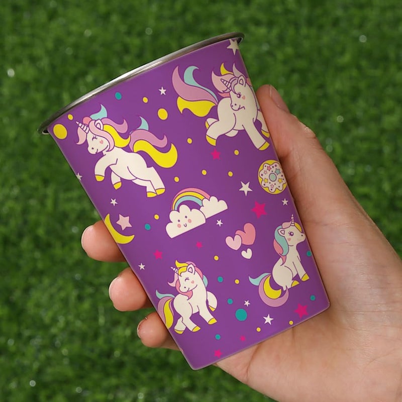 LOZACHE Stainless Steel Kids Cups 4 Pack 12oz Metal Toddler Drinking Pint Cup with Fun Prints Unicorn Mermaid Dinosaur Vehicles Dishwasher Safe Reusable for Home Party Camping Indoor and Outdoor - Image 5