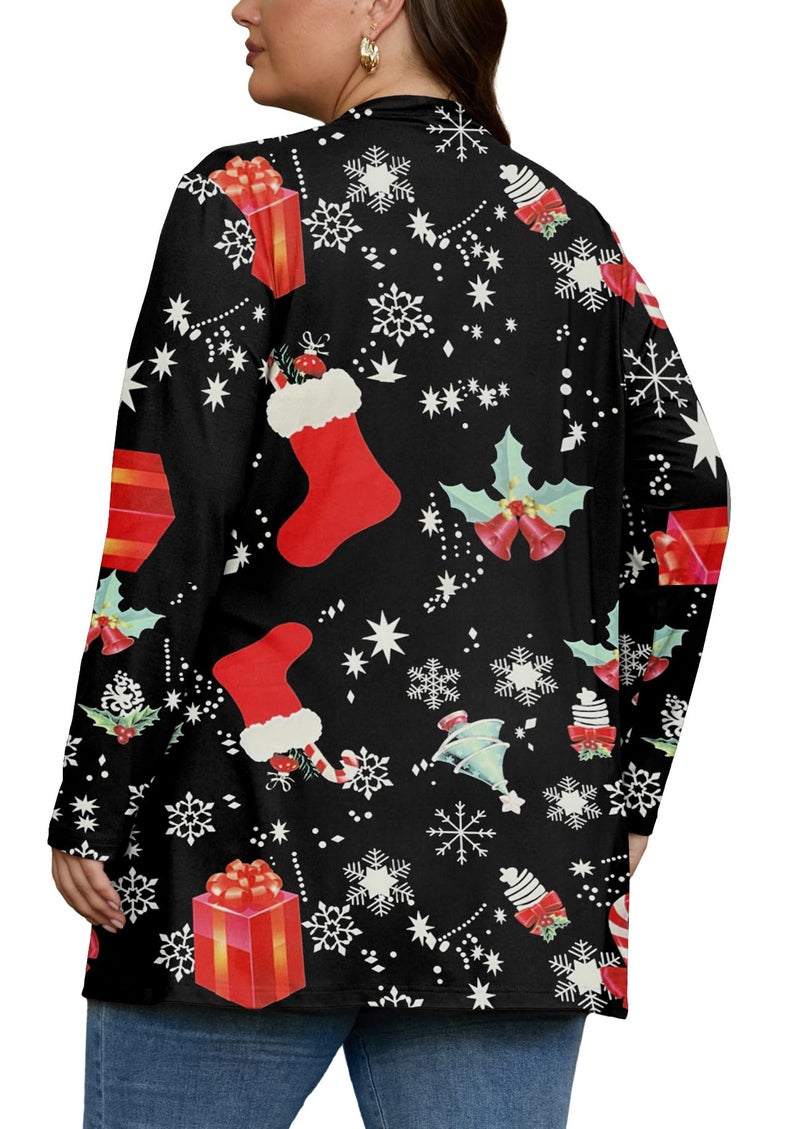 OLRIK Plus Size Christmas Cardigan For Women Trendy Plus Size Sweater Winter FP-Black Christmas Gift-3X - Image 4