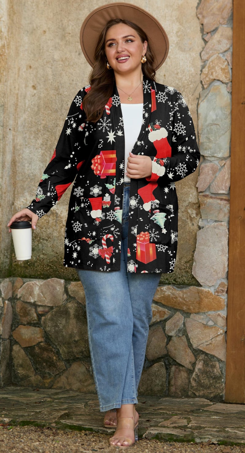 OLRIK Plus Size Christmas Cardigan For Women Trendy Plus Size Sweater Winter FP-Black Christmas Gift-3X - Image 5