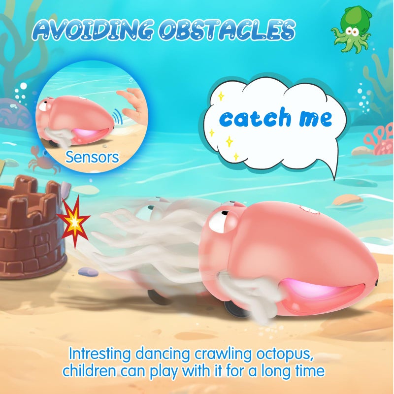 AOTIBO Baby Dancing Octopus Toy for 1 2 3 4 5 Year Old Boy Girl, Baby Tummy Time Electric Crawling Octopus Toys 12-18 Months, Dancing Squid Toy for Walking Toddlers, Kids 1st Birthday Gifts, Pink - Image 3