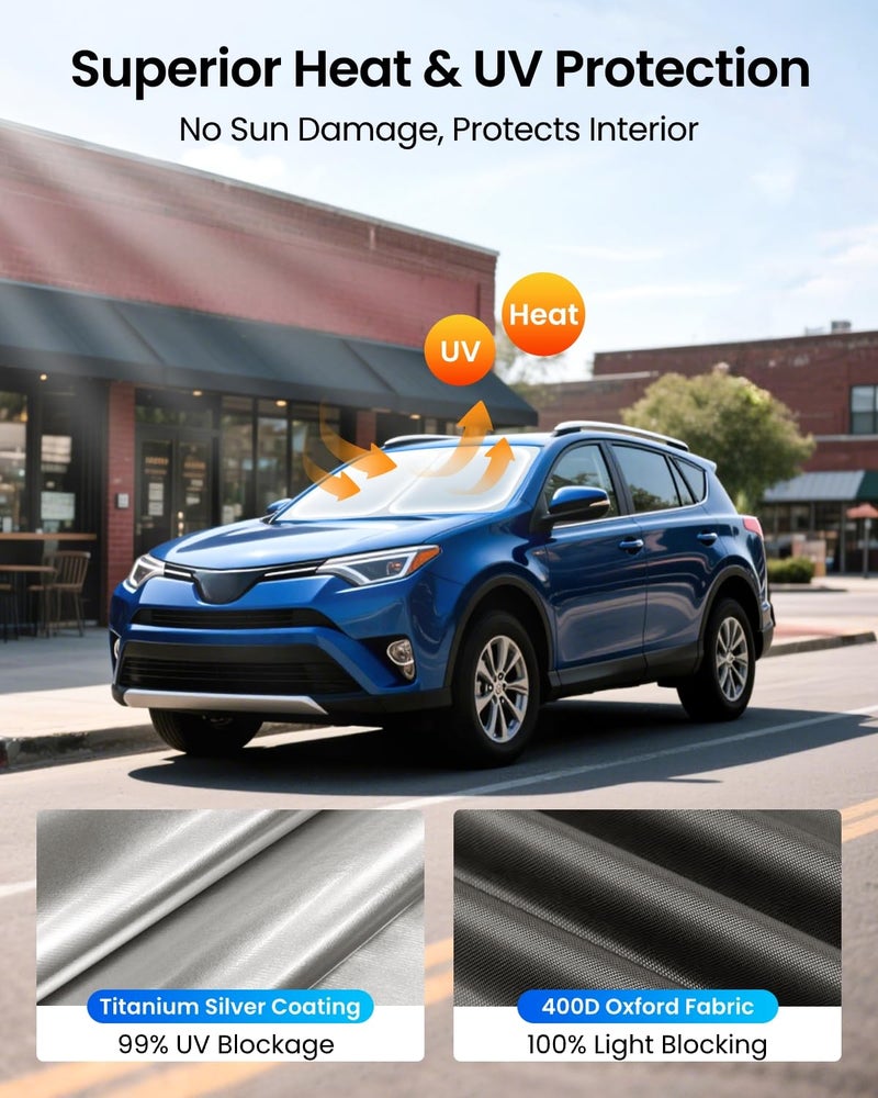 REEVAA 2025 Upgraded for Toyota RAV4 2025 2024 2023-2019 Windshield Sun Shade [Tailored Fit, 99% Sun Protection] Protect Interior & Keep Cool, Foldable Sunshade Car Accessories with Storage Bag - Image 3