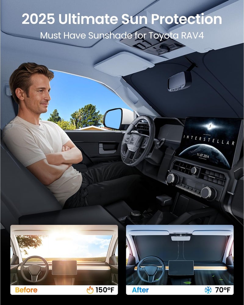 REEVAA 2025 Upgraded for Toyota RAV4 2025 2024 2023-2019 Windshield Sun Shade [Tailored Fit, 99% Sun Protection] Protect Interior & Keep Cool, Foldable Sunshade Car Accessories with Storage Bag - Image 2