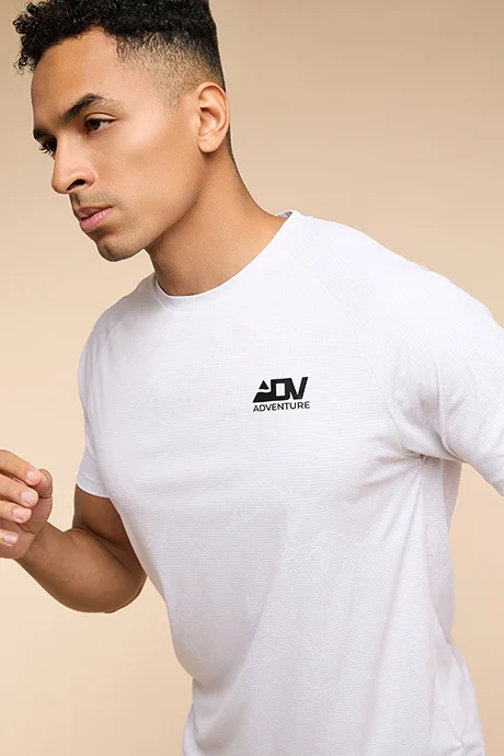 R&B Print Detail Active T-Shirt with Crew Neck and Short Sleeves