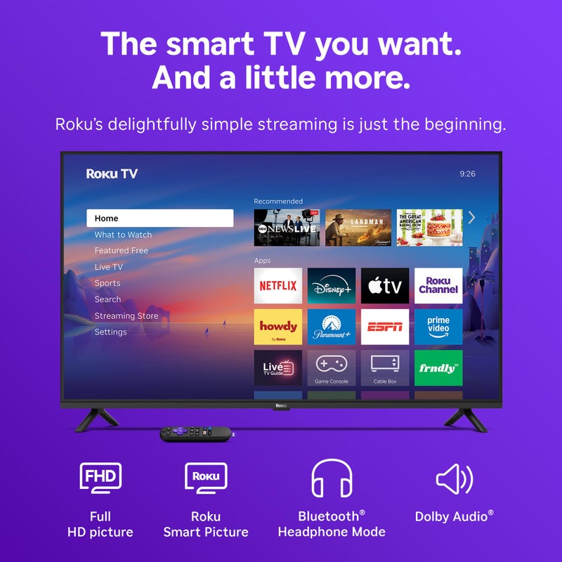 Roku Smart TV 2026 â€“ 40-Inch Select Series, 1080p Full HD TV â€“ Roku TV with Voice Remote â€“ Flat Screen LED Television with Wi-Fi for Streaming Live Local News Sports & Movies, Bluetooth Headphone Mode - Image 3