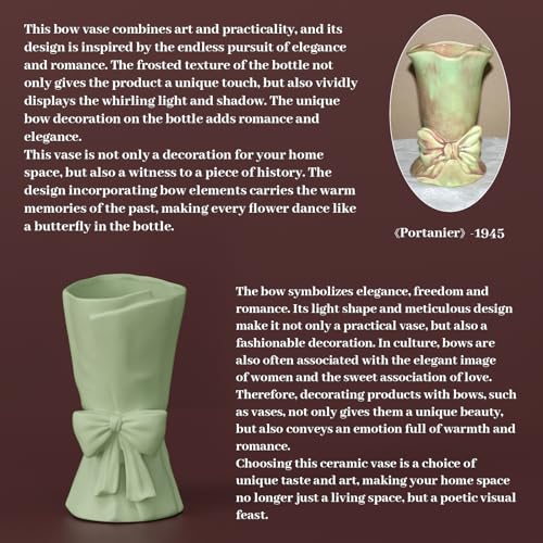Relexome Green Ceramic Bow Vase 9.64 in Unique Cute Modern Decorative Bouquet Flower Vases for Home Living Room Table Decor Women Girl Gifts - Image 5