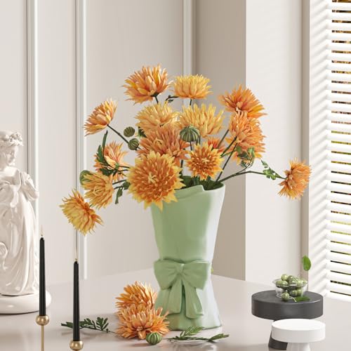 Relexome Green Ceramic Bow Vase 9.64 in Unique Cute Modern Decorative Bouquet Flower Vases for Home Living Room Table Decor Women Girl Gifts - Image 4