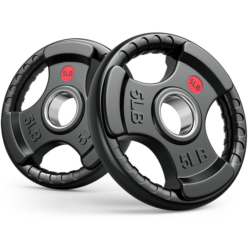 Gikpal Olympic Weight Plates, 2-Inch Three-Grip Rubber Coated Barbell Plates with Steel Hub, Cast Iron Weights for Strength Training & Home Gym, Pair or Sets (2.5â€“45LB) - Image 1