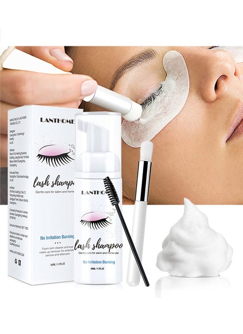 Lash Shampoo，Eyelash Extension Shampoo, Remove Makeup Residue & Mascara, Gentle Deep Cleansing and No Irritating or Burning for Eyelash Extension Foam - Perfect for Salon Use and Home Care (50ML)