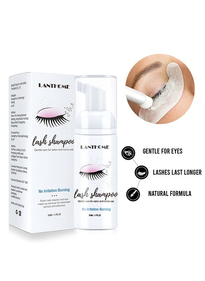 Lash Shampoo，Eyelash Extension Shampoo, Remove Makeup Residue & Mascara, Gentle Deep Cleansing and No Irritating or Burning for Eyelash Extension Foam - Perfect for Salon Use and Home Care (50ML)