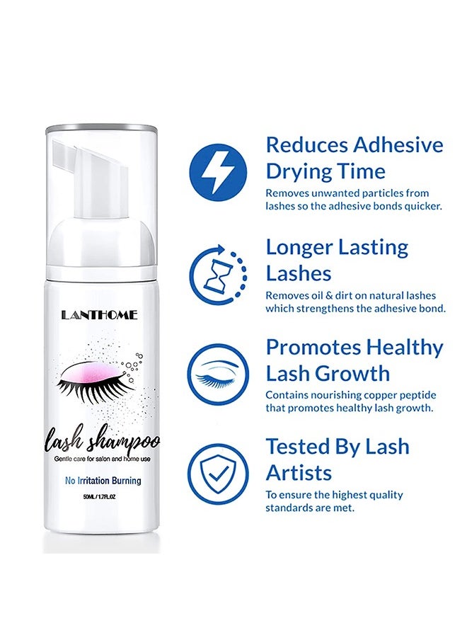 Lash Shampoo，Eyelash Extension Shampoo, Remove Makeup Residue & Mascara, Gentle Deep Cleansing and No Irritating or Burning for Eyelash Extension Foam - Perfect for Salon Use and Home Care (50ML)