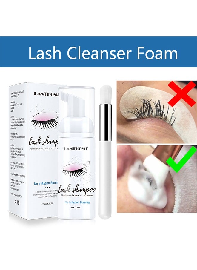 Lash Shampoo，Eyelash Extension Shampoo, Remove Makeup Residue & Mascara, Gentle Deep Cleansing and No Irritating or Burning for Eyelash Extension Foam - Perfect for Salon Use and Home Care (50ML)