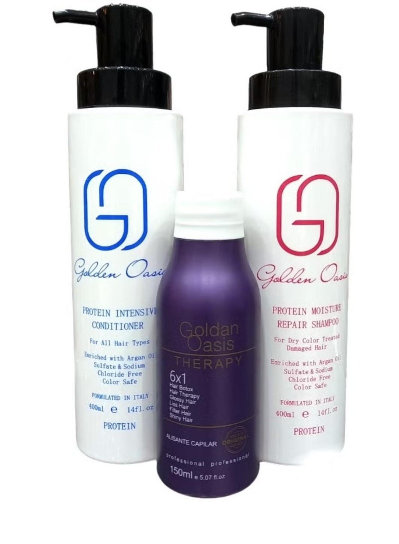 Golden Oasis Therapy Set Liss Protein150ML With Shampoo 400 Ml And Conditioner 400 Ml For Daily Hair Care After Protein