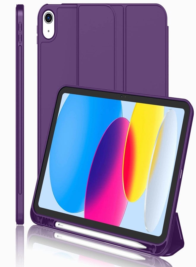 iMieet جراب iMieet لجهاز iPad (A16) من الجيل الحادي عشر/الجيل العاشر [11 بوصة 2025/10.9 بوصة 2022] مع حامل قلم، غطاء ذكي ثلاثي الطي مع ظهر من مادة TPU الناعمة، خاصية التشغيل/الإيقاف التلقائي (بنفسجي داكن) - Image 1