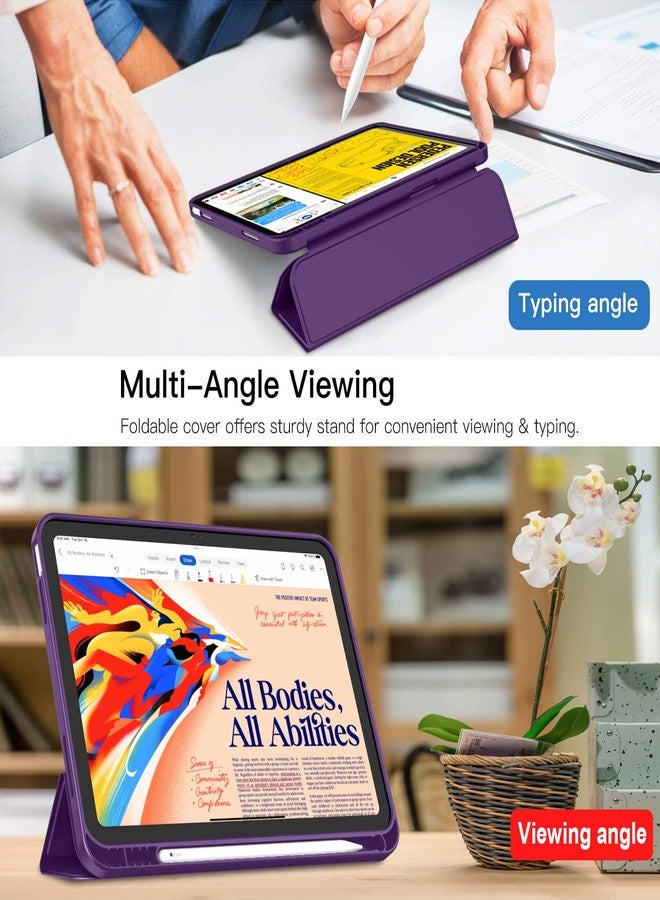 iMieet جراب iMieet لجهاز iPad (A16) من الجيل الحادي عشر/الجيل العاشر [11 بوصة 2025/10.9 بوصة 2022] مع حامل قلم، غطاء ذكي ثلاثي الطي مع ظهر من مادة TPU الناعمة، خاصية التشغيل/الإيقاف التلقائي (بنفسجي داكن) - Image 3