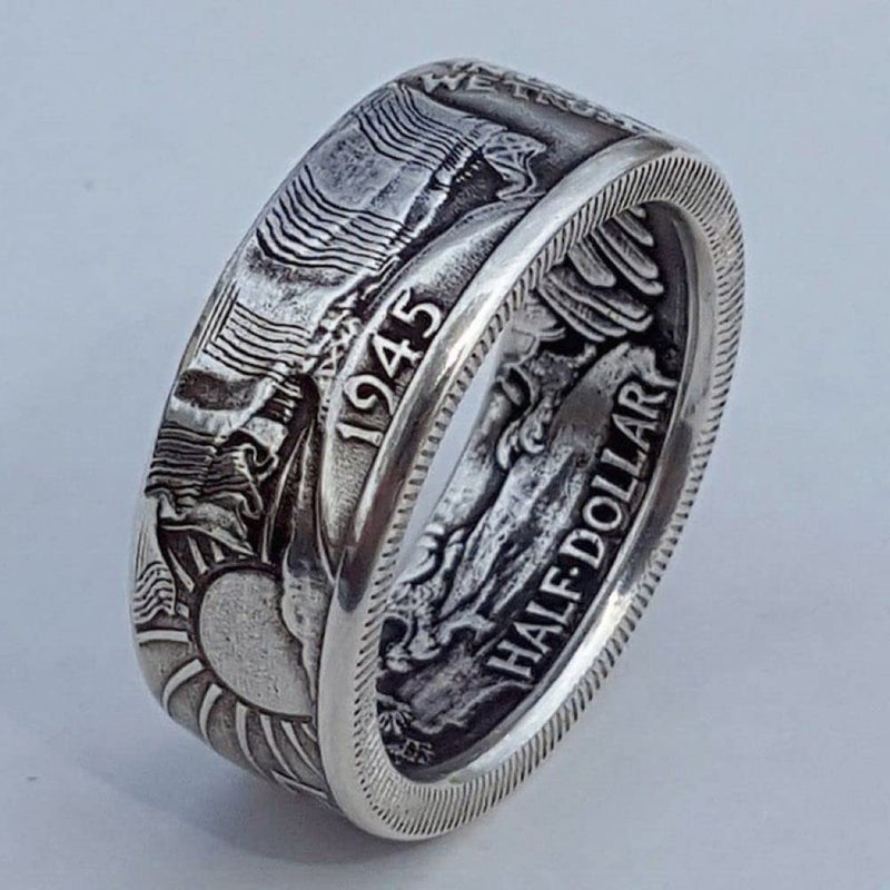 LRGKMCWTOB 925 Sterling Silver Vintage Morgan Dollar Coin Ring - American Coin Design Fashion Jewelry Handmade Ring (Size 11) - Image 2