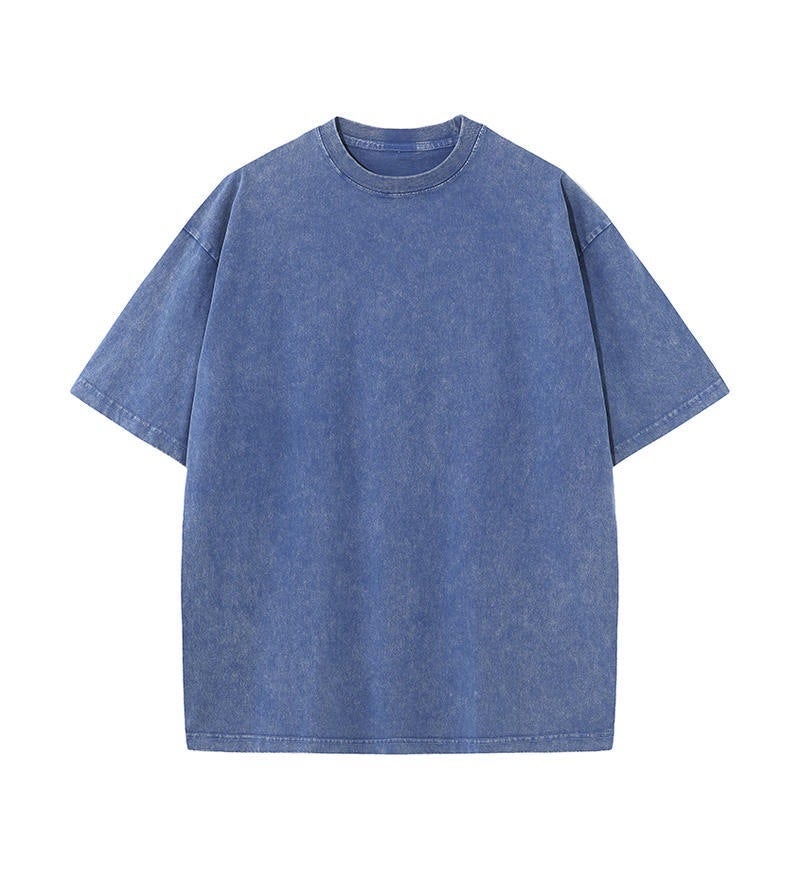 Loose Version Of 230G Cotton Retro Washed Old Light Version Of T-Shirt Short Sleeve Tide Brand Diy Custom - Image 1