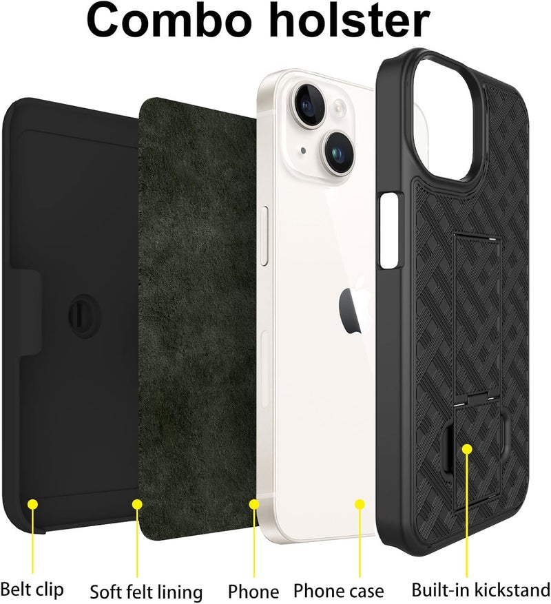 Ailiber Designed for iPhone 15 Plus Case with Stand, iPhone 15plus Belt Clip Holster with Camera Lens&Screen Protector, Swivel 2-in-1 Holder, Slim Shockproof Pouch Full Body Cell Phone Cover-Black - Image 3