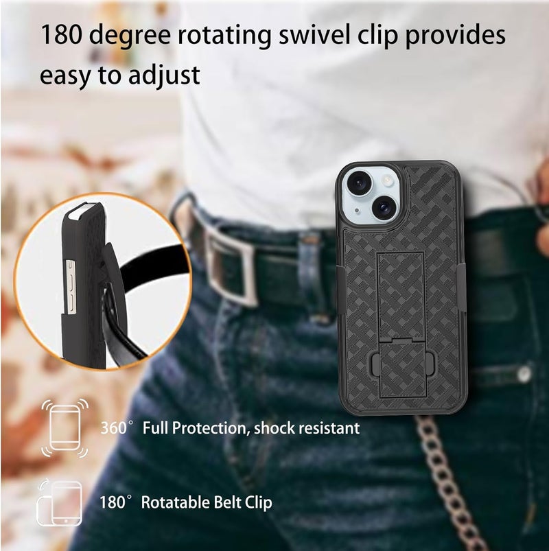 Ailiber Designed for iPhone 15 Plus Case with Stand, iPhone 15plus Belt Clip Holster with Camera Lens&Screen Protector, Swivel 2-in-1 Holder, Slim Shockproof Pouch Full Body Cell Phone Cover-Black - Image 4