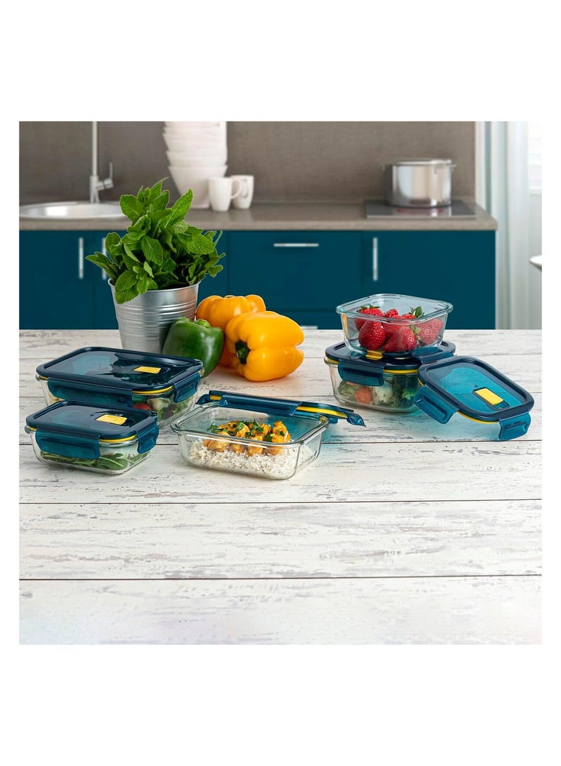 Mondex طقم حفظ الطعام من زجاج البورسليكات من موندكس 2 قطعة حاوية تخزين الطعام صندوق غداء مع فتحات تهوية - سعة 350 مل + 650 مل، فتحات هواء قابلة للفتح وآمنة، أختام سيليكون، أغطية بلاستيكية - Image 3