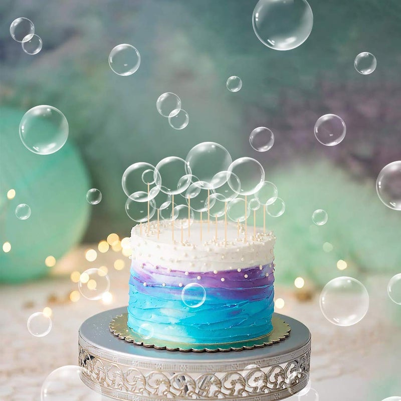 Lotus Mann 54Pcs Clear Flat Bubble Cake Decorations For Under Sea Party Favors Childrens Party Supplies Ocean Baby Shower Mermaid Bubble Cupcake Toppers - Image 2