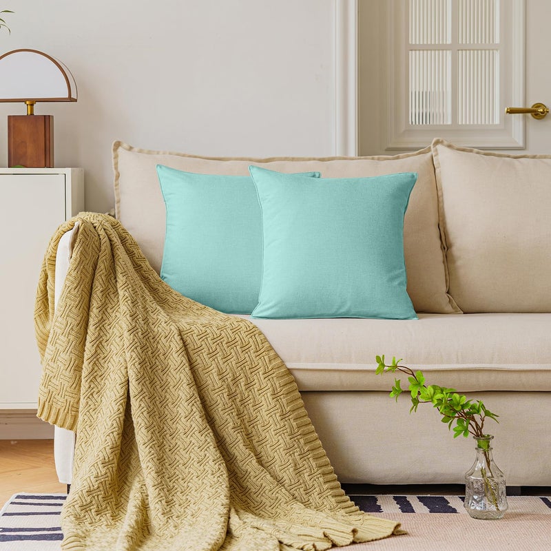 NiNi ALL Outdoor Waterproof Throw Pillow Covers Set of 2 Decorative Farmhouse Garden Pillowcase Solid Cushion Cases for Patio Tent Couch 18x18 inch Lake Blue - Image 2