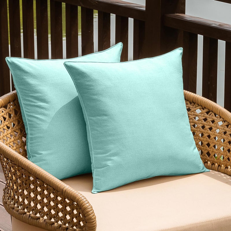 NiNi ALL Outdoor Waterproof Throw Pillow Covers Set of 2 Decorative Farmhouse Garden Pillowcase Solid Cushion Cases for Patio Tent Couch 18x18 inch Lake Blue - Image 1