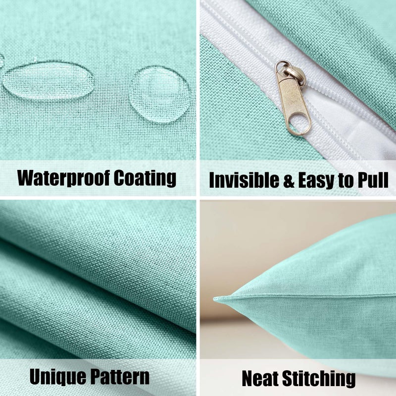 NiNi ALL Outdoor Waterproof Throw Pillow Covers Set of 2 Decorative Farmhouse Garden Pillowcase Solid Cushion Cases for Patio Tent Couch 18x18 inch Lake Blue - Image 3