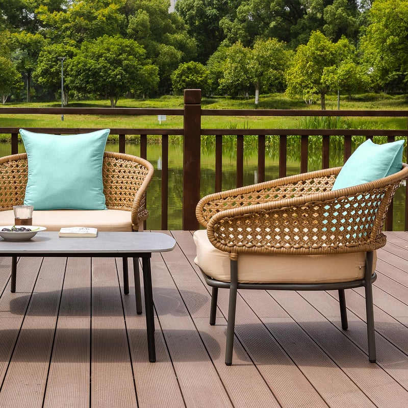 NiNi ALL Outdoor Waterproof Throw Pillow Covers Set of 2 Decorative Farmhouse Garden Pillowcase Solid Cushion Cases for Patio Tent Couch 18x18 inch Lake Blue - Image 5