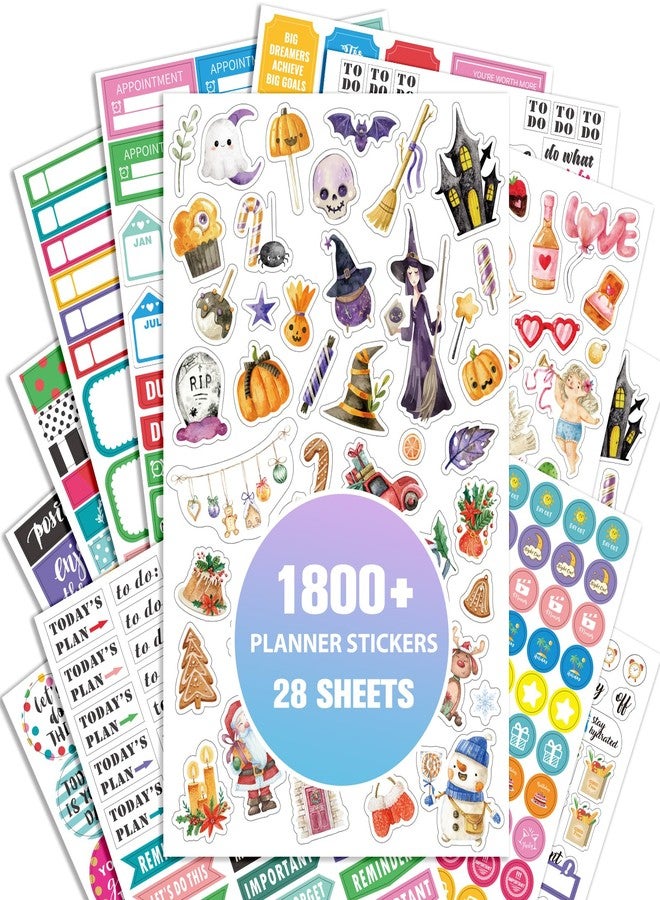 Shoparr Planner Stickers - Calendar Stickers for Decorating, 28 Sheets Daily Planner Accessories for Celebrations, Holidays, Journaling, 1800+ Sticker for Kids/Adults, Scrapbook Supplies - Khaki - Image 1