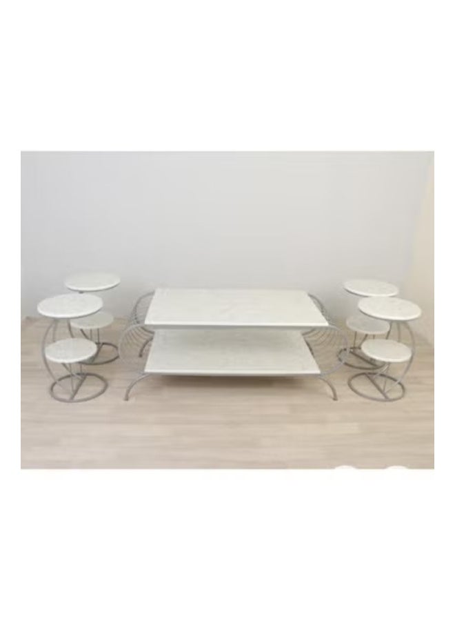 Coffee table set, wooden top, iron legs