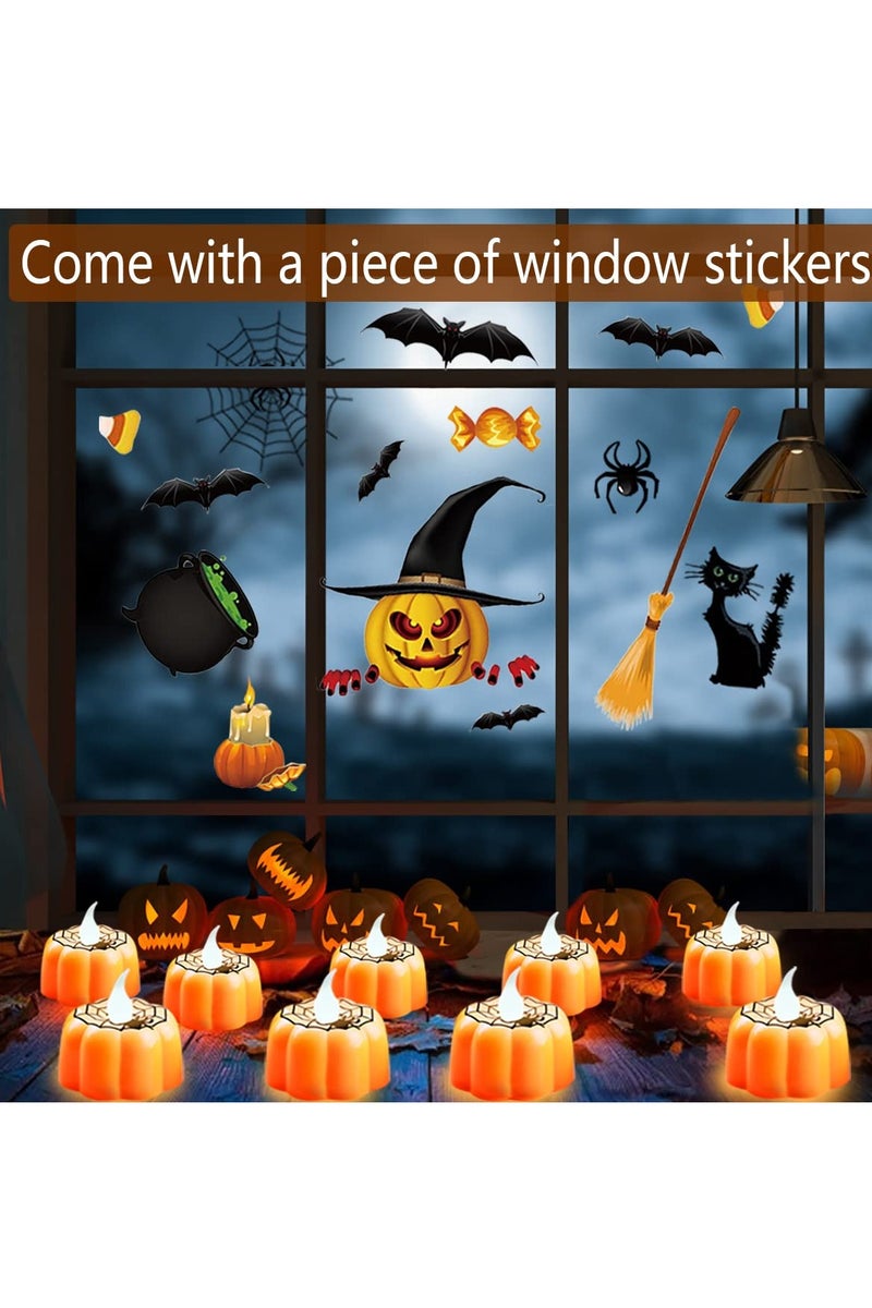 Chielor 12 Pack Halloween Pumpkin Tealights Candles with Spider Web Decor, LED Pumpkin Lights, Flame Less Candle Battery Operated Lanterns Table Decorations for  Halloween, Indoor and Outdoor Home Décor - Image 3