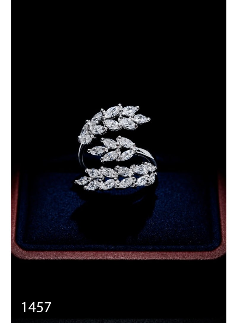 3Diamonds Silver-Tone Cubic Zirconia Leaf Wrap Ring for Women - Image 2