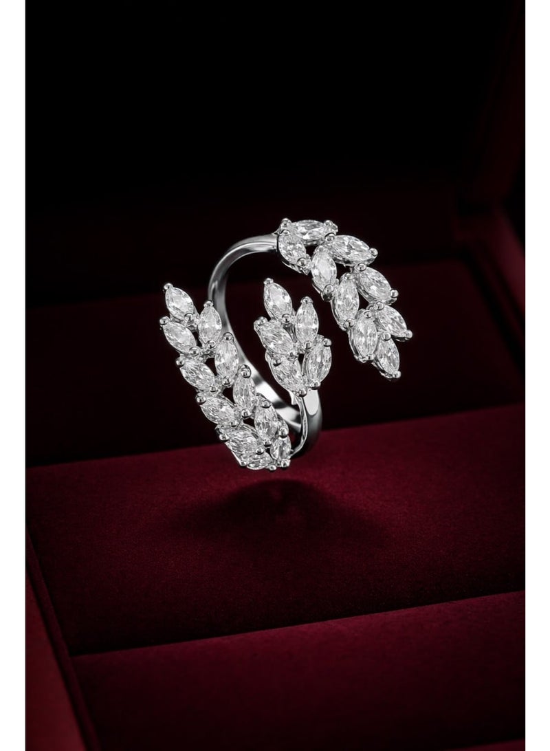 3Diamonds Silver-Tone Cubic Zirconia Leaf Wrap Ring for Women - Image 1