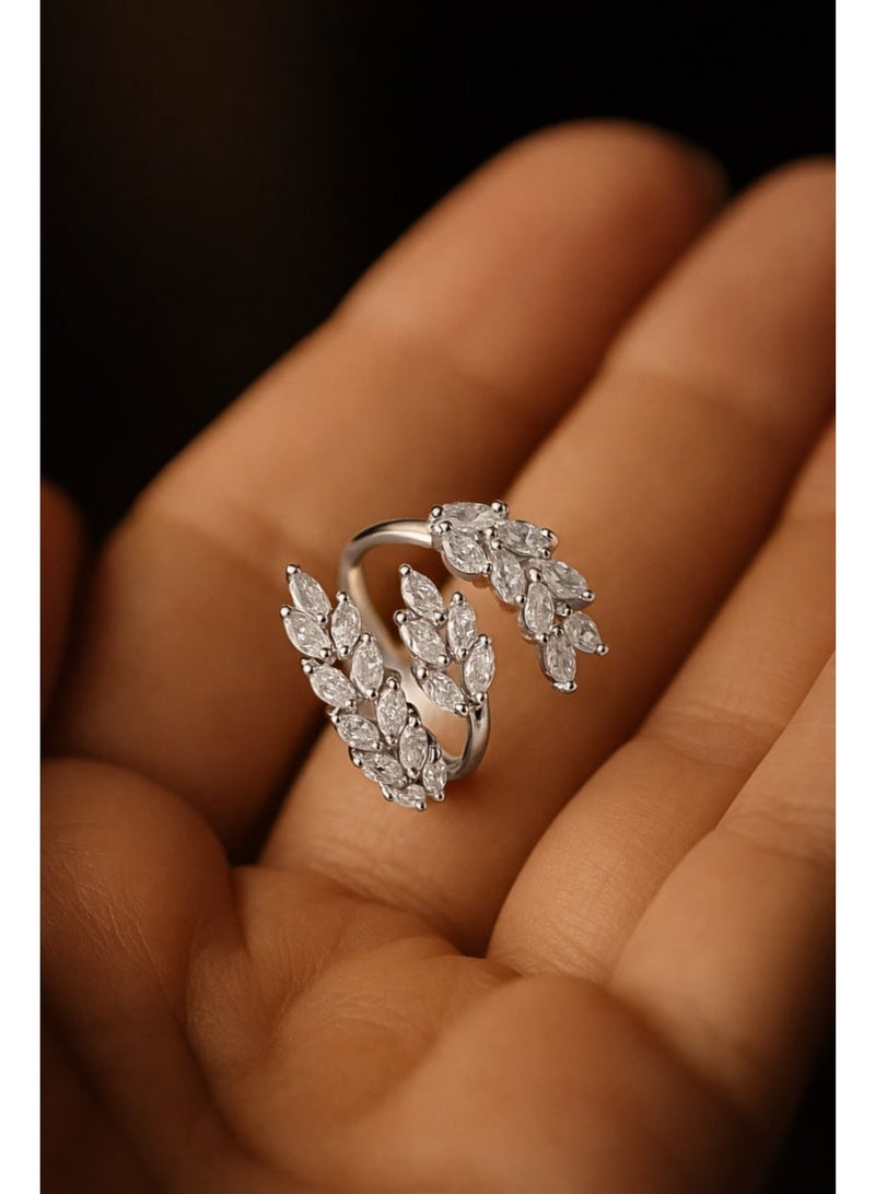3Diamonds Silver-Tone Cubic Zirconia Leaf Wrap Ring for Women - Image 3