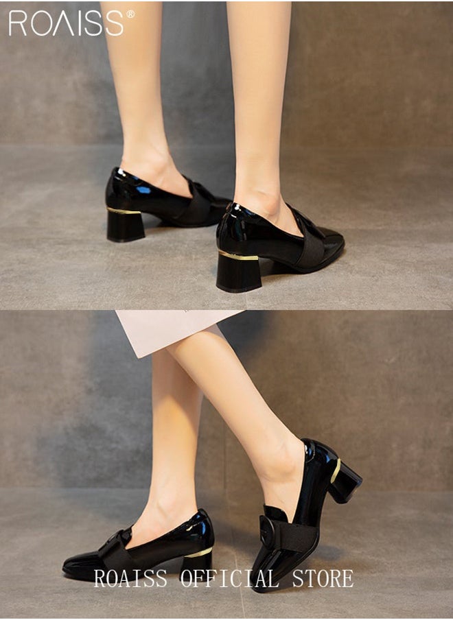roaiss Fashion Office Ladies Shoes Women PU Leather Pumps Shoes British Style Square Toe Leather Shoes Mid Heel Chunky Heel Women's Formal Shoes  - Image 5