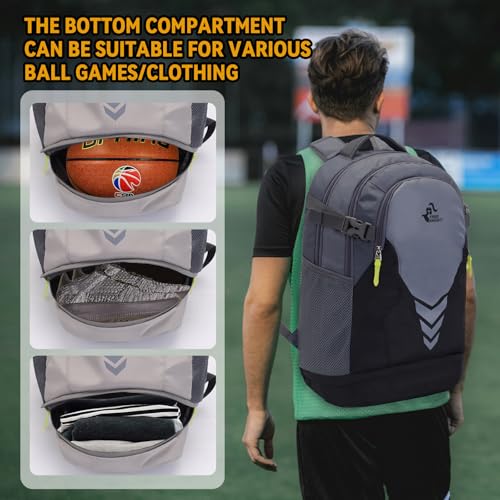 Bseash 35L Basketball Backpack Large Sports Bag with Separate Ball compartment, for Basketball Soccer Volleyball Swim Gym Travel (Black) - Image 3