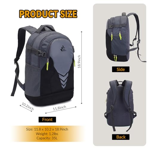 Bseash 35L Basketball Backpack Large Sports Bag with Separate Ball compartment, for Basketball Soccer Volleyball Swim Gym Travel (Black) - Image 2
