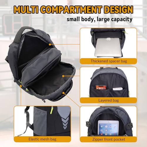 Bseash 35L Basketball Backpack Large Sports Bag with Separate Ball compartment, for Basketball Soccer Volleyball Swim Gym Travel (Black) - Image 4