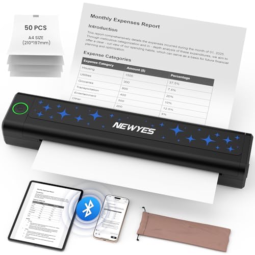 NEWYES Portable Thermal Printer Inkless Printer Wireless Connectivity Business Travel Home Education Use - Image 1
