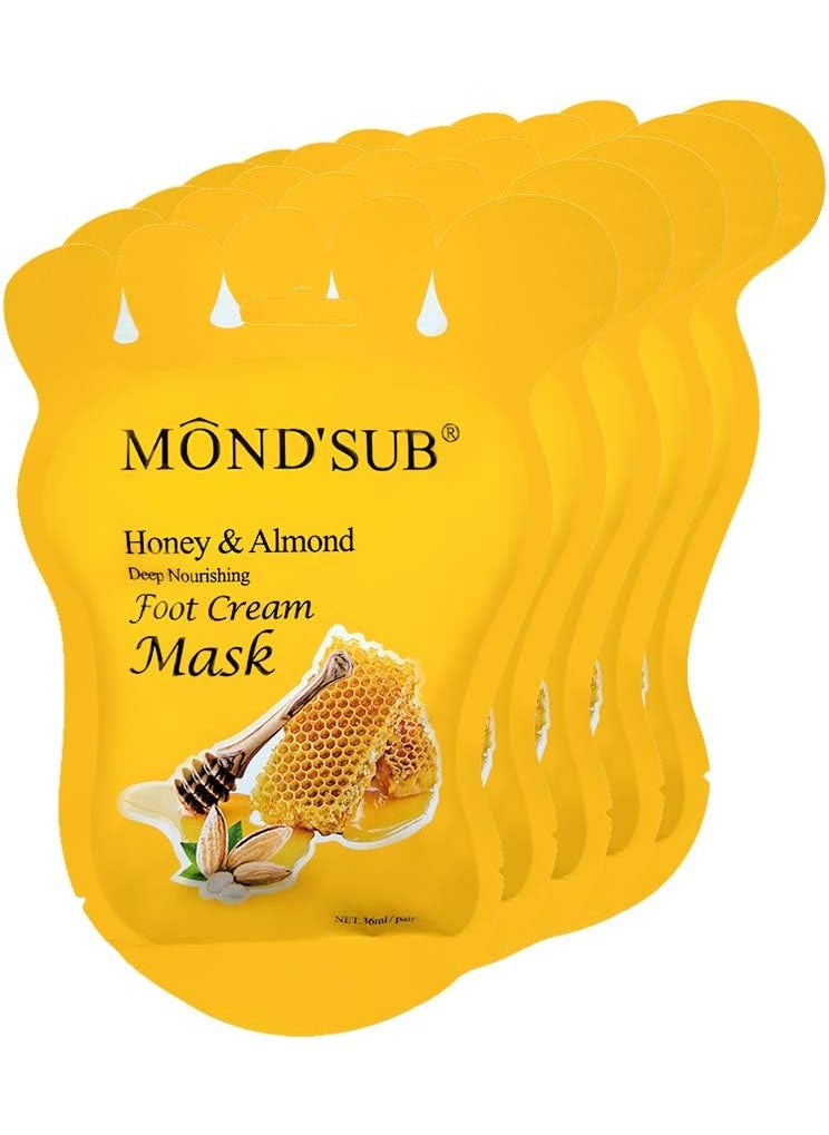 Mond'sub MOND'SUB Honey & Almond Nourishing Foot Masks - Foot Moisturizing Mask for Dry Skin to Deep Hydrating and Brightening Moisturize, Repair Rough Damage Skin for Women & Men(5 Pairs) 