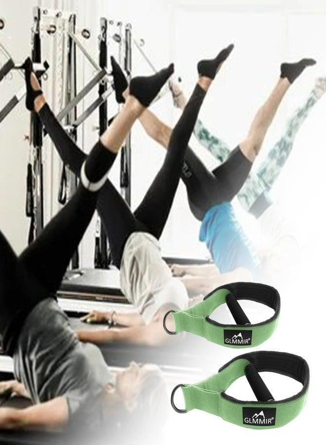 GLMMIR Pilates Double Loop Straps for Pilates Reformer, Fitness Metal D Ring Straps Handle, Pilate Accessories Yoga Wristbands Exercise Straps for Gym Home Workout 2PCS - Green with Handle - Image 5