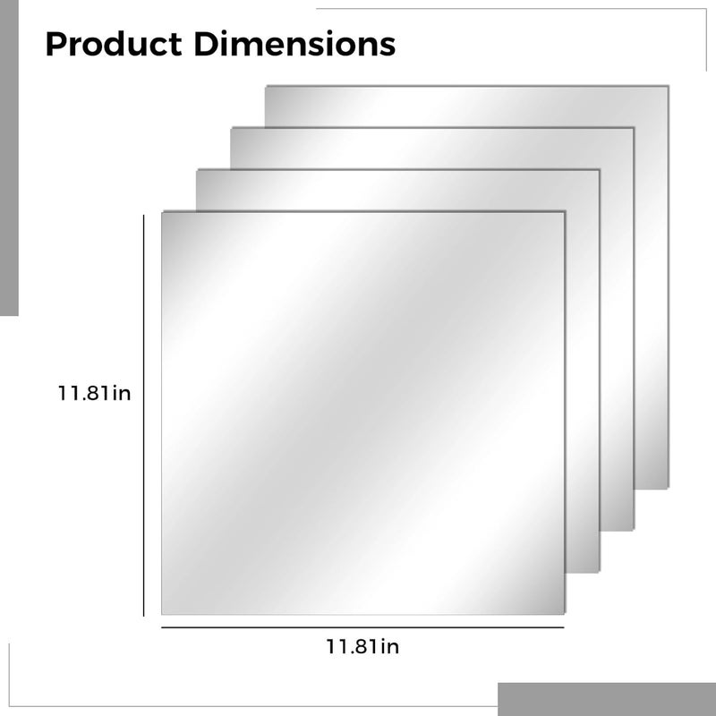 Self-Adhesive Silver Mirror Acrylic Sheets, 11.8X11.8 Inches, 4 Pack, Flexible & Safety-Certified for Wall Decoration - Image 4