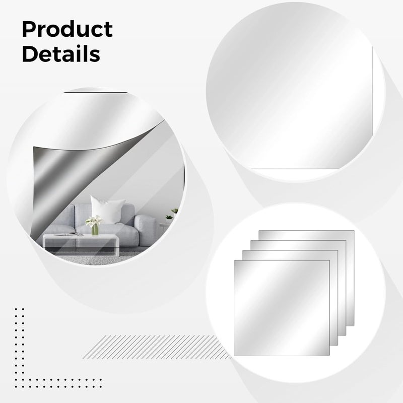 Self-Adhesive Silver Mirror Acrylic Sheets, 11.8X11.8 Inches, 4 Pack, Flexible & Safety-Certified for Wall Decoration - Image 2